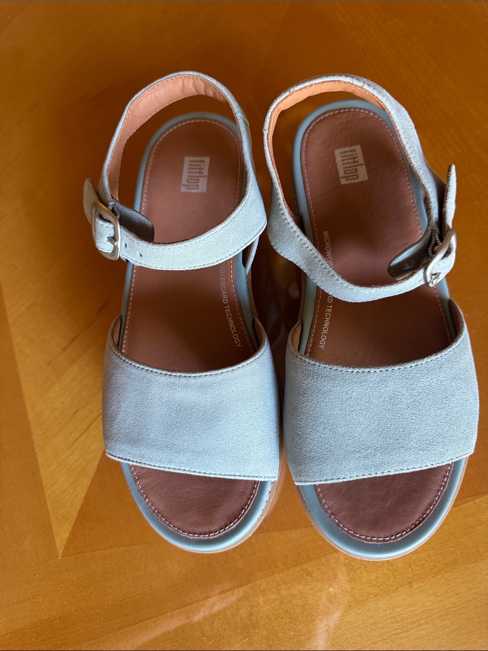NEW FITFLOP Cool Blue Suede Eloise Cork Wrap Back Strap Wedge Sandals Sz 8 - Picture 3 of 10